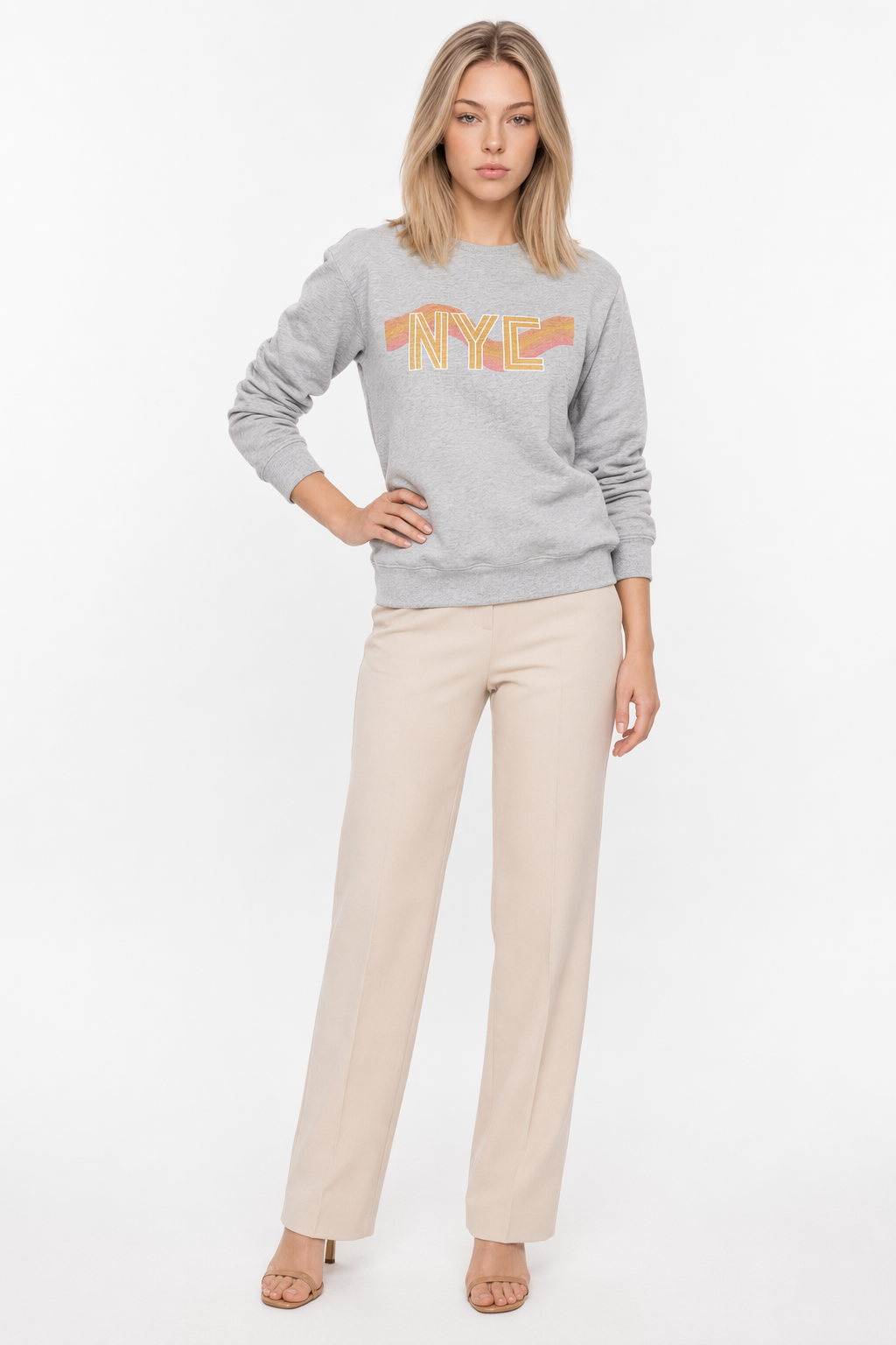 Retro 70's Crewneck Sweatshirt for Women in New York City Style Sport Grey