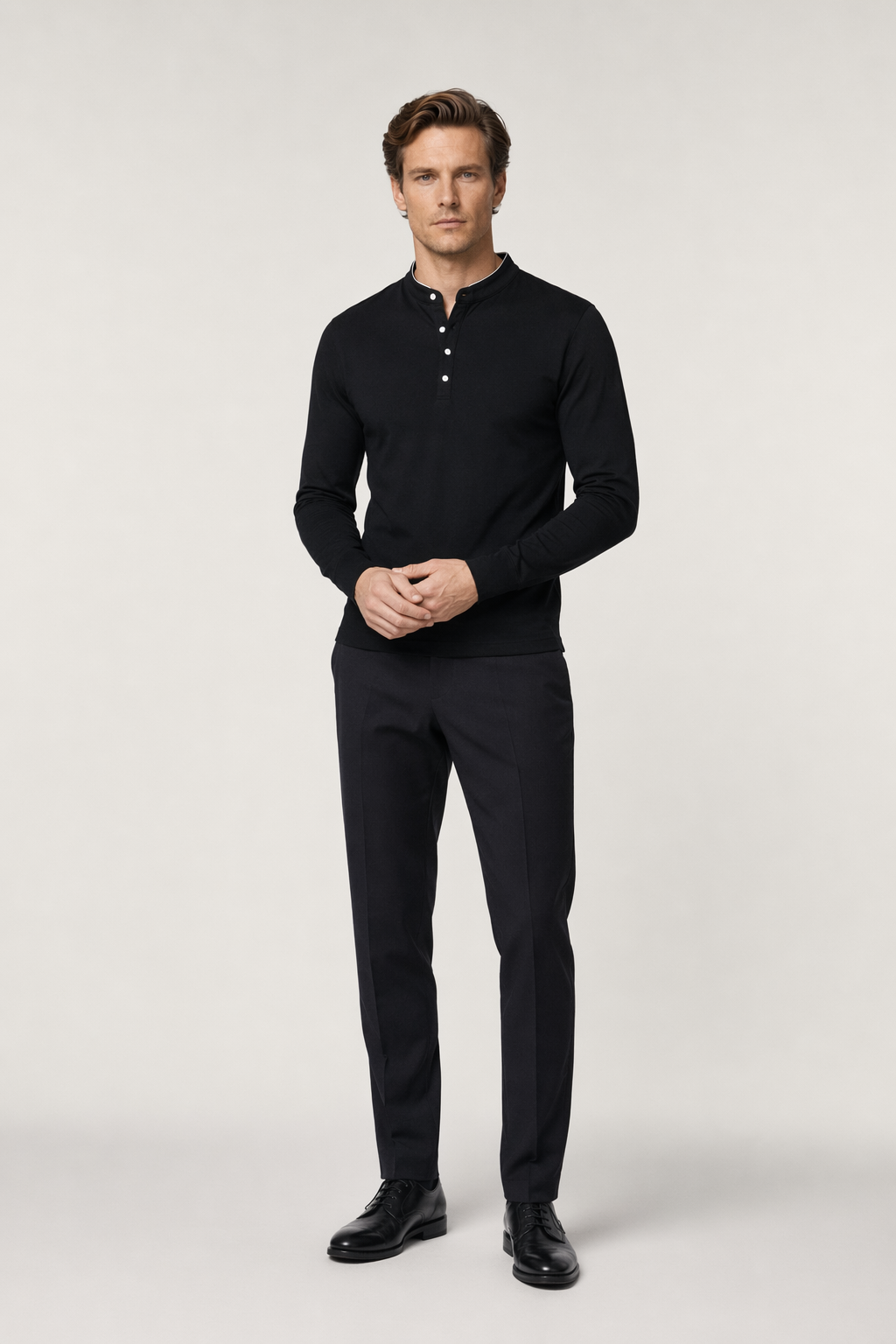Men's Top with Standing Collar - Enhanced Clarity and Uniqueness Black