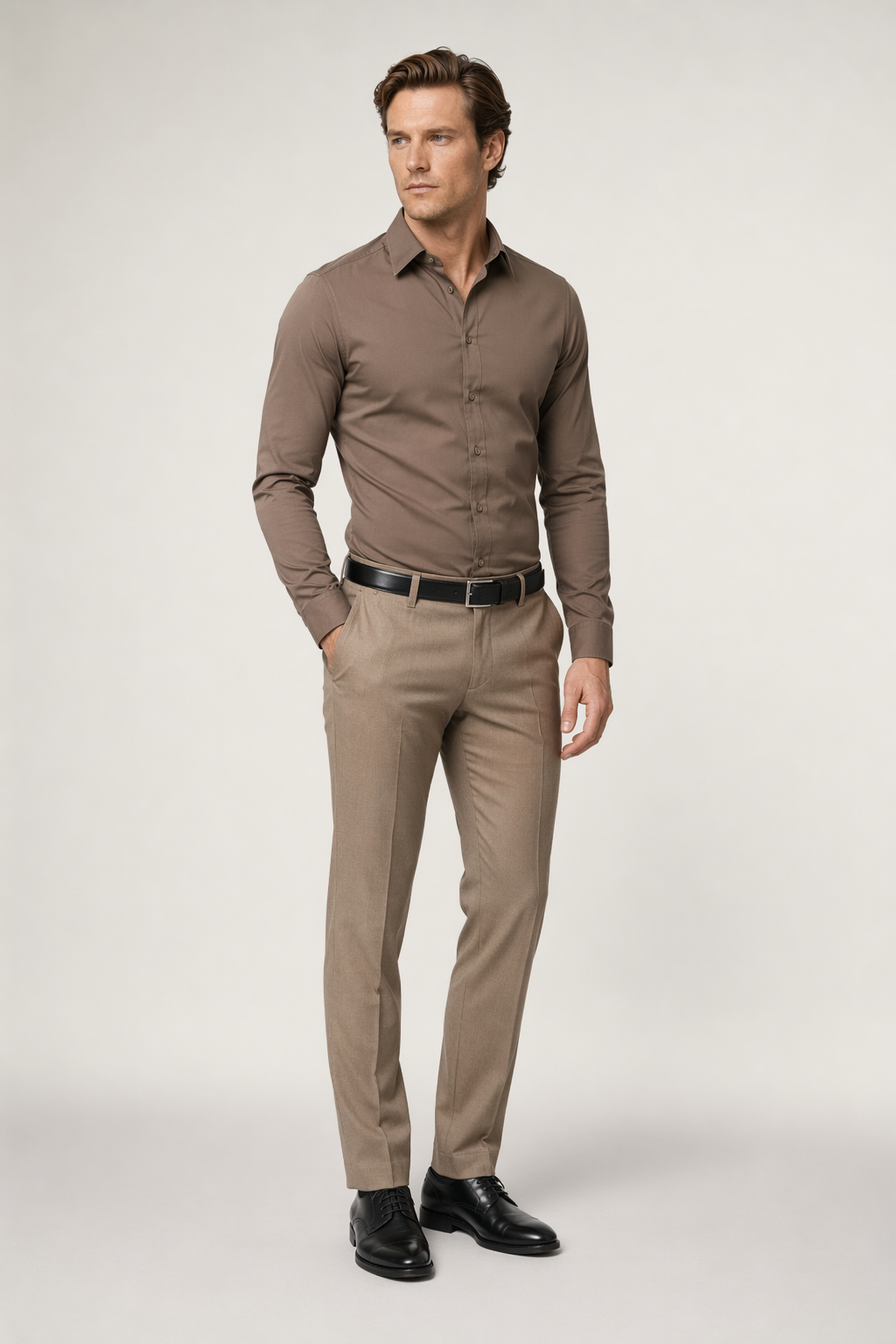 Slim Fit Button-Up Shirt for Men - Stylish and Modern Design Brown