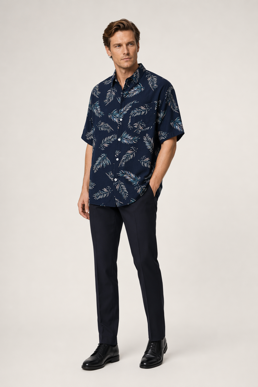 Oversized Navy Floral Hawaiian Shirt for Men Default