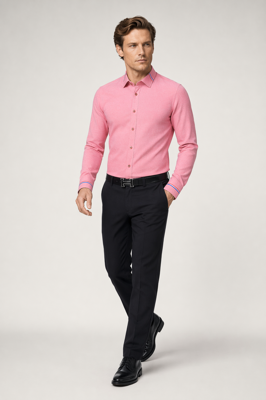 Ribbon Detailed Men's Button-Up Shirt Red