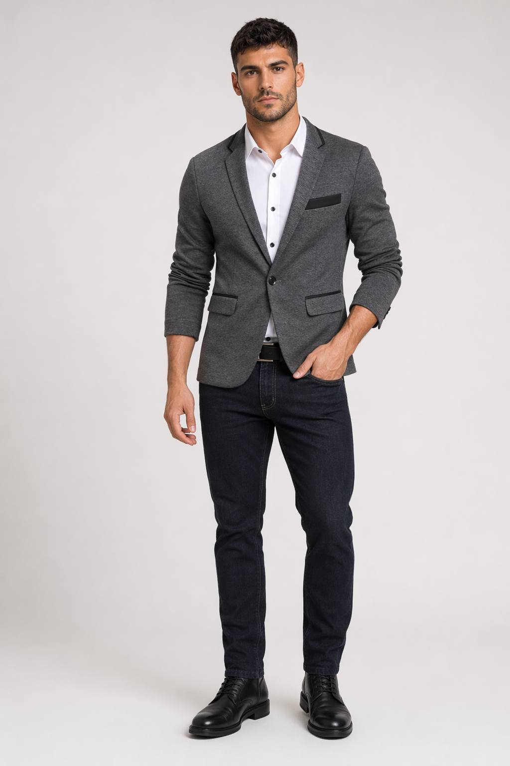 Short Casual Blazer Jacket for Men with Single Button Dark Gray