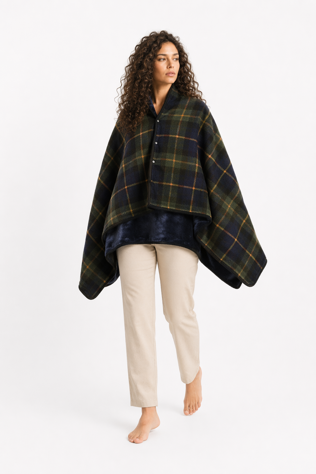 Double Layered Checkered Blanket with Versatile Functions Dark Green