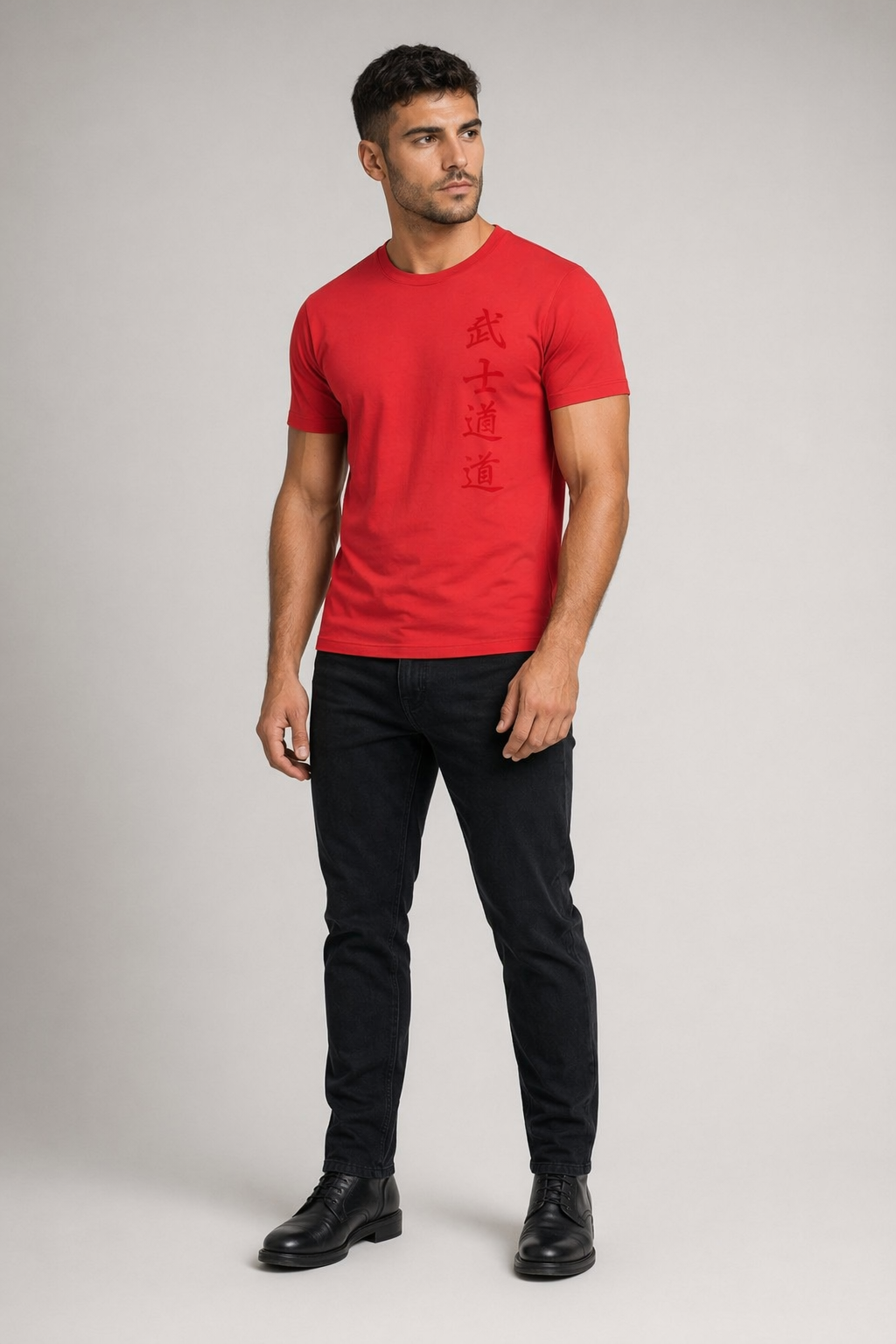 Samurai-Inspired Short Sleeve Tee for Men Red
