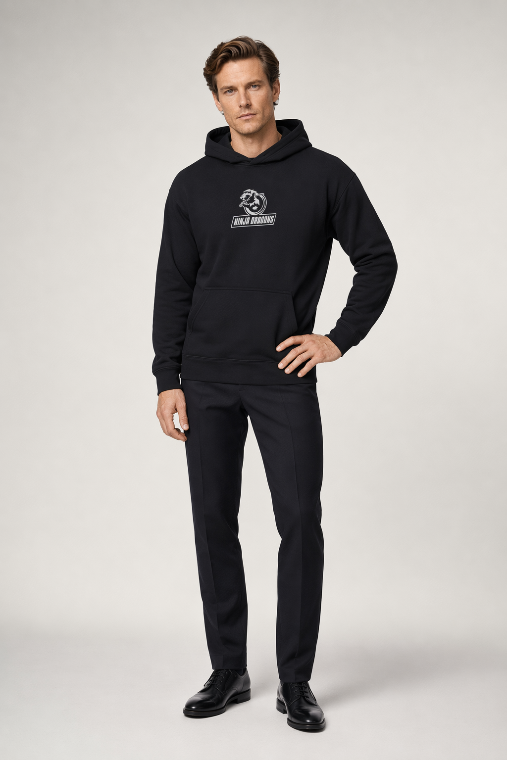 Hooded Sweatshirt with Logo on Front and Back Black