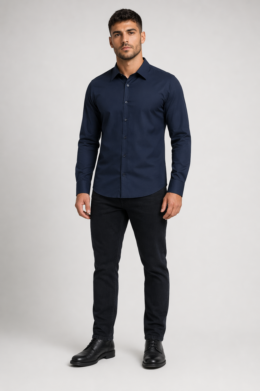 Wrinkle-Free Oxford Shirt for Men with Button Down Design Navy