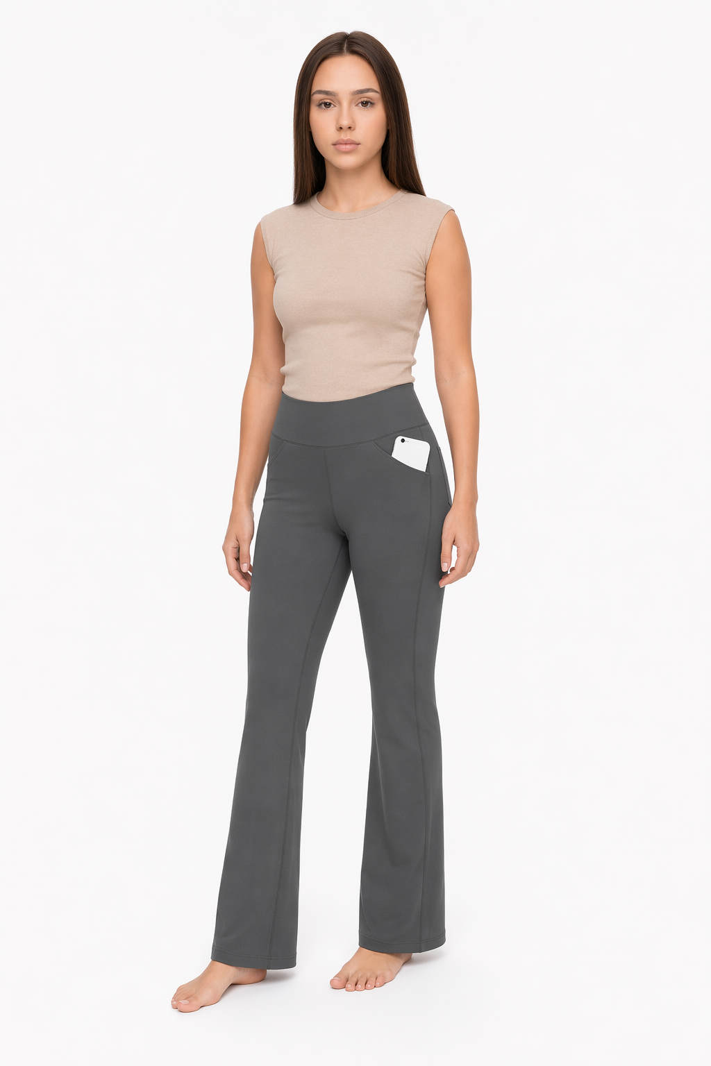 Flattering Straight Flare Yoga Leggings with a High Waist CS-Gray