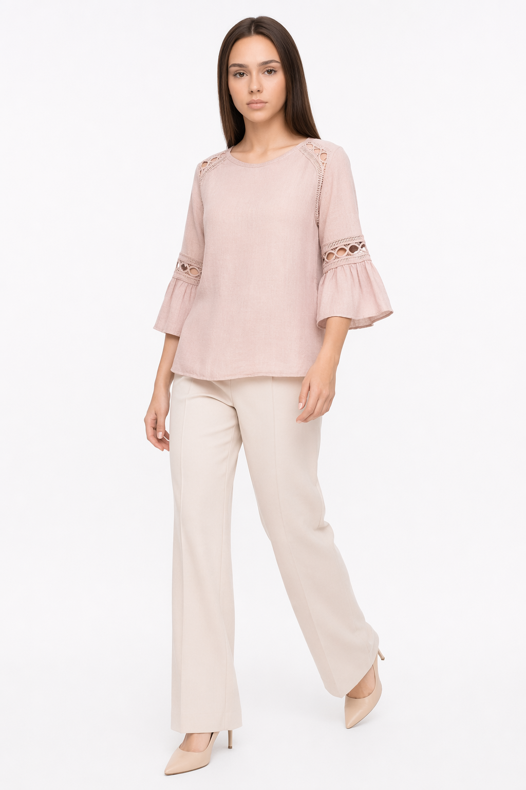 Blouse with Cut-Outs on the Quarter Sleeves Pink
