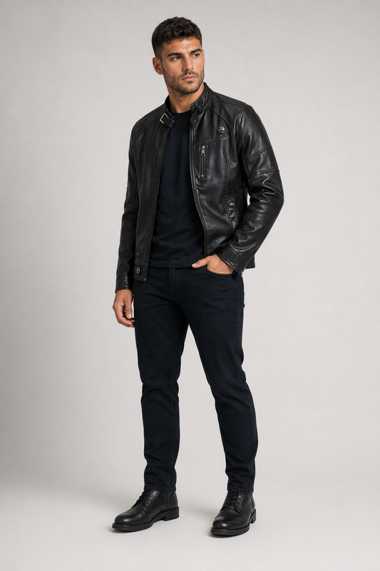 Faux Leather Jacket for Men - Bomber Style Default
