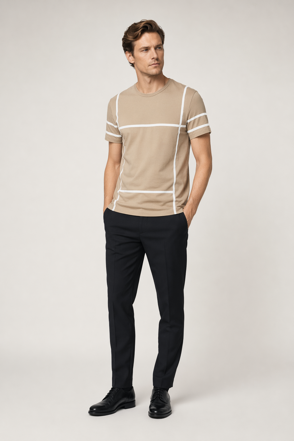 Printed Lines Men's T-Shirt Khaki