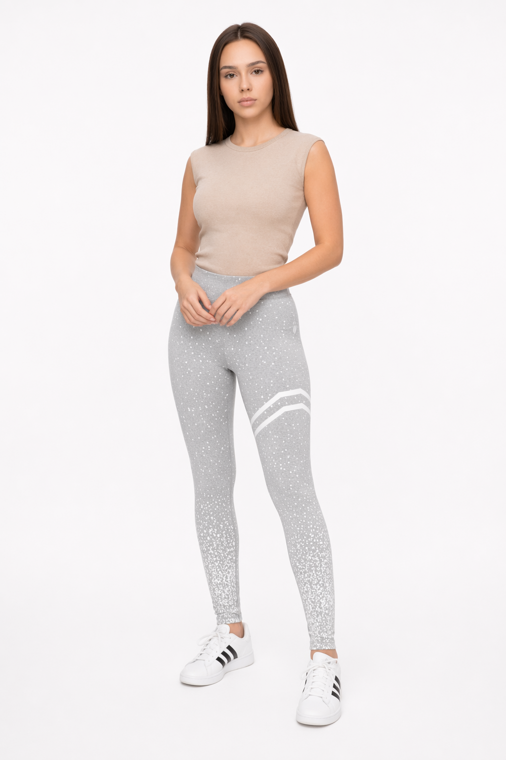 Yoga Leggings with Bold Stripes and High Waist Gray
