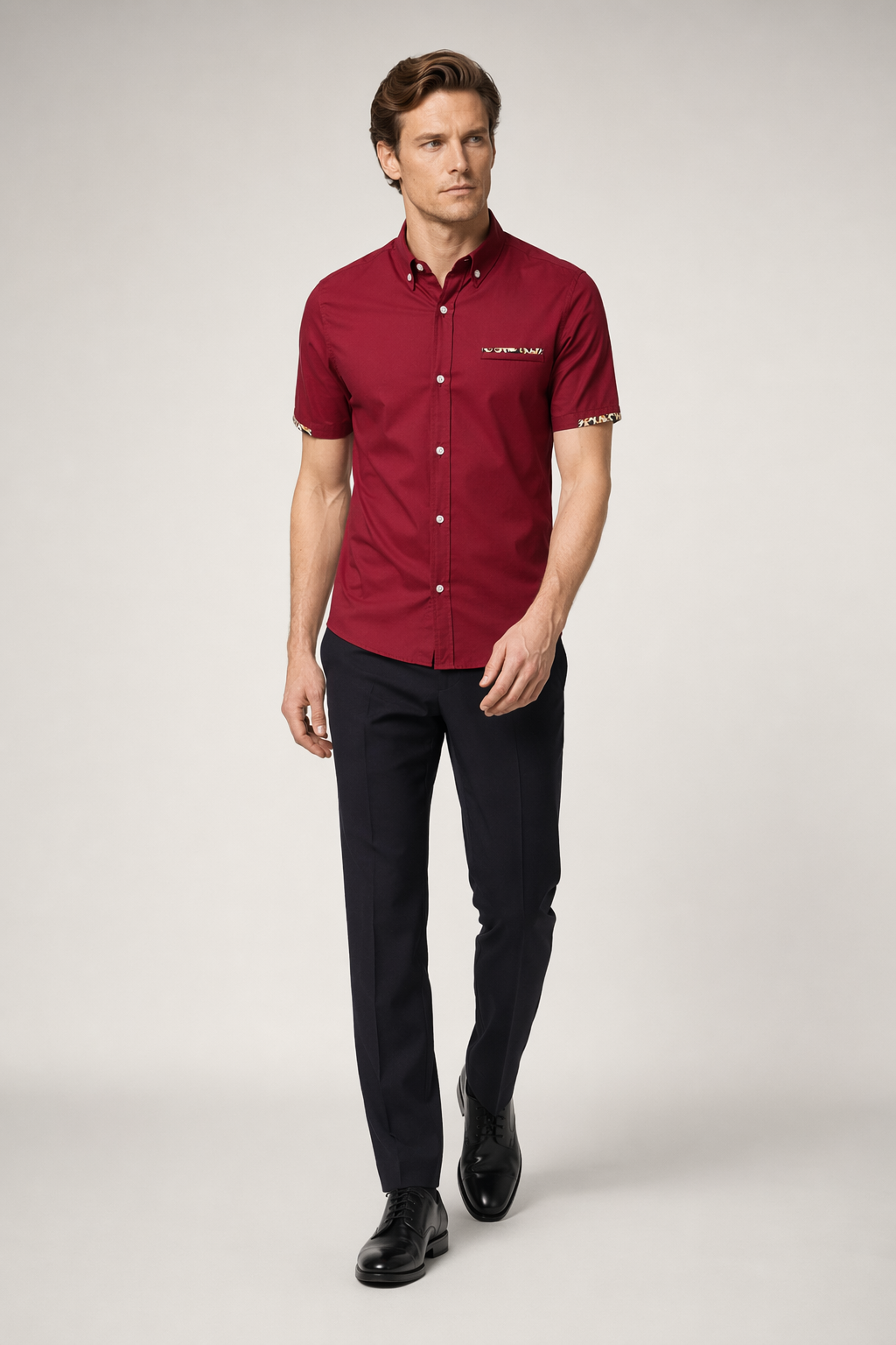 Short-Sleeved Button-Up Shirt for Men Red