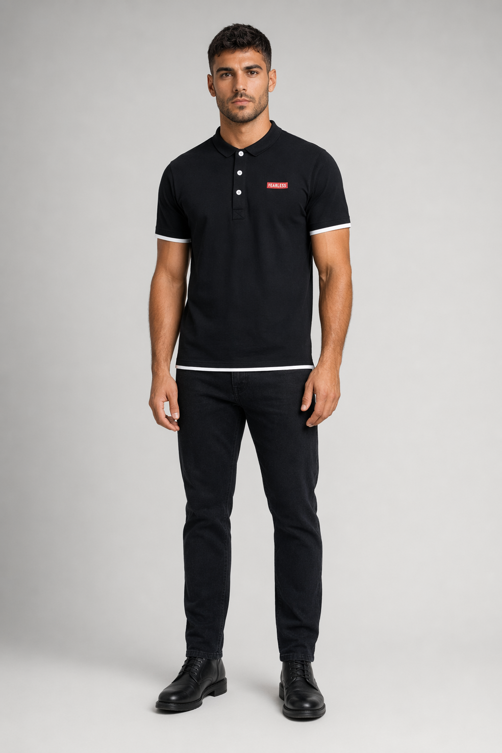 Layered Look Polo Shirt for Men with Short Sleeves Black