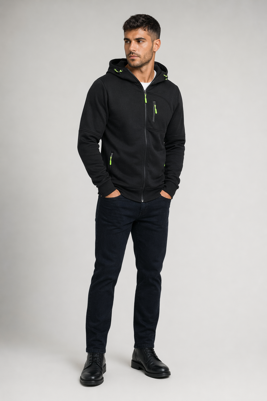 Dual-Zip Men's Lightweight Hooded Sweatshirt Black