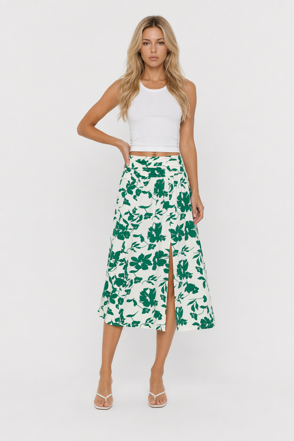 Casual Summer Floral Skirt for Women - Flowy and Distinct Green
