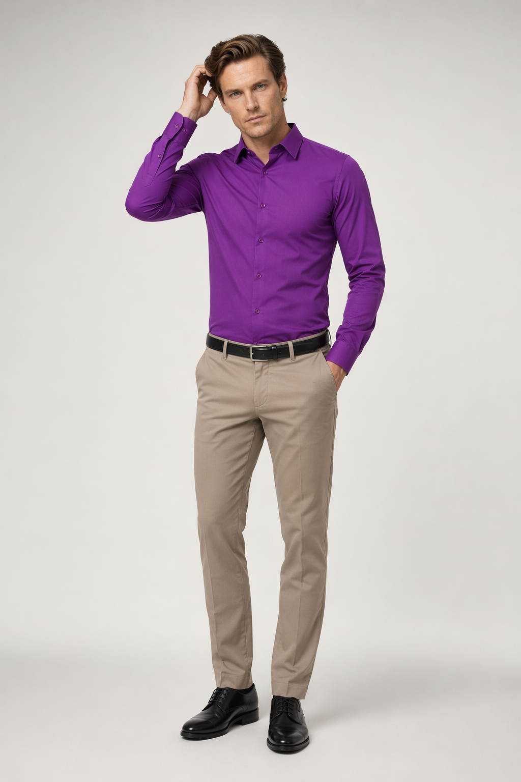 Slim Fit Button-Up Shirt for Men - Stylish and Modern Design Purple