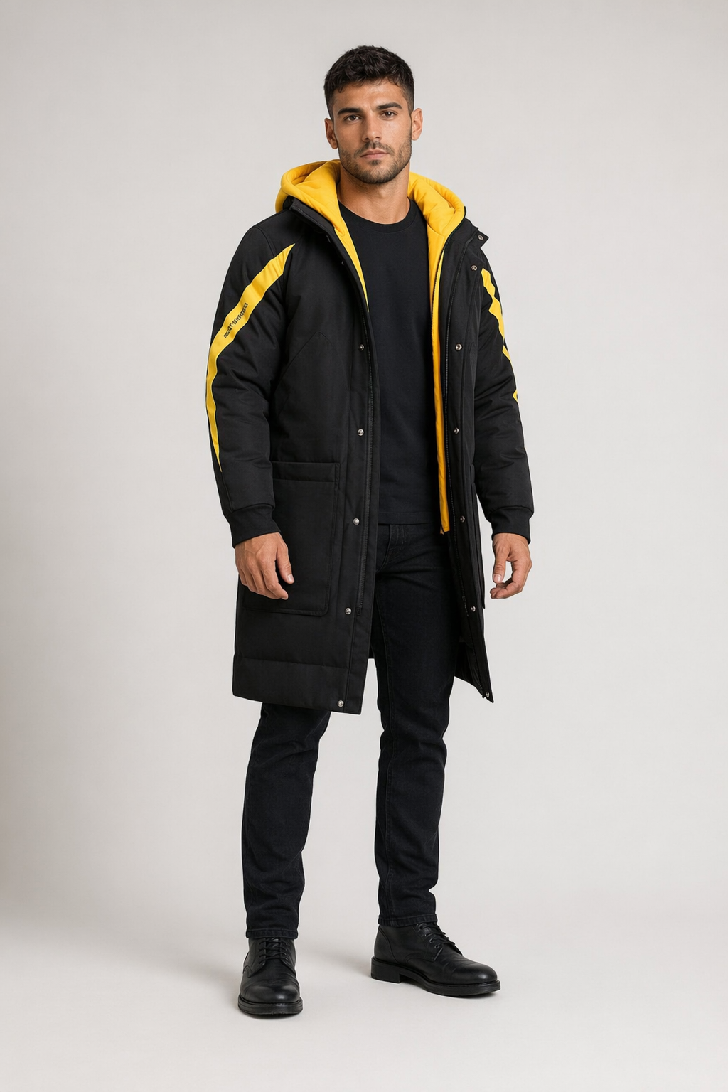 Two Tone Hooded Coat for Men: Enhancing Style and Warmth Yellow