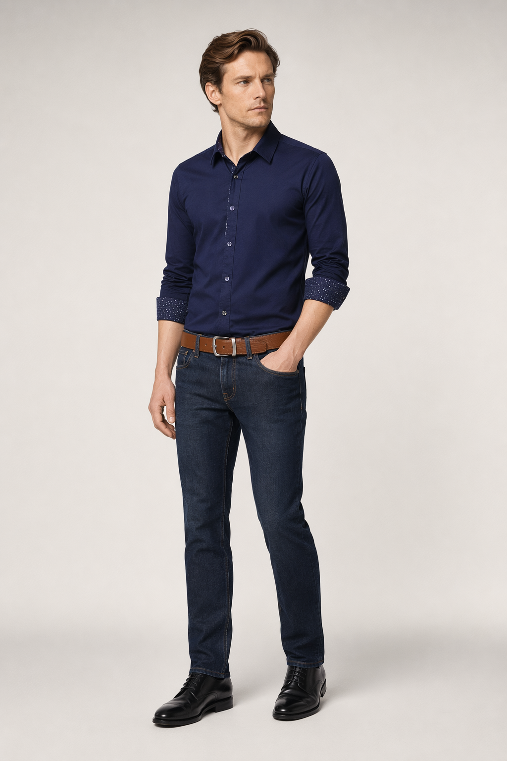 Slim Fit Button-Up Shirt for Men's Casual Wear Navy