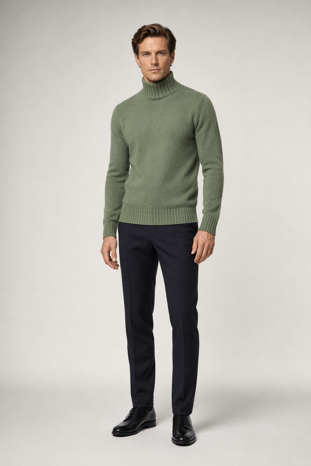 Ribbed Turtleneck Sweater for Men Green