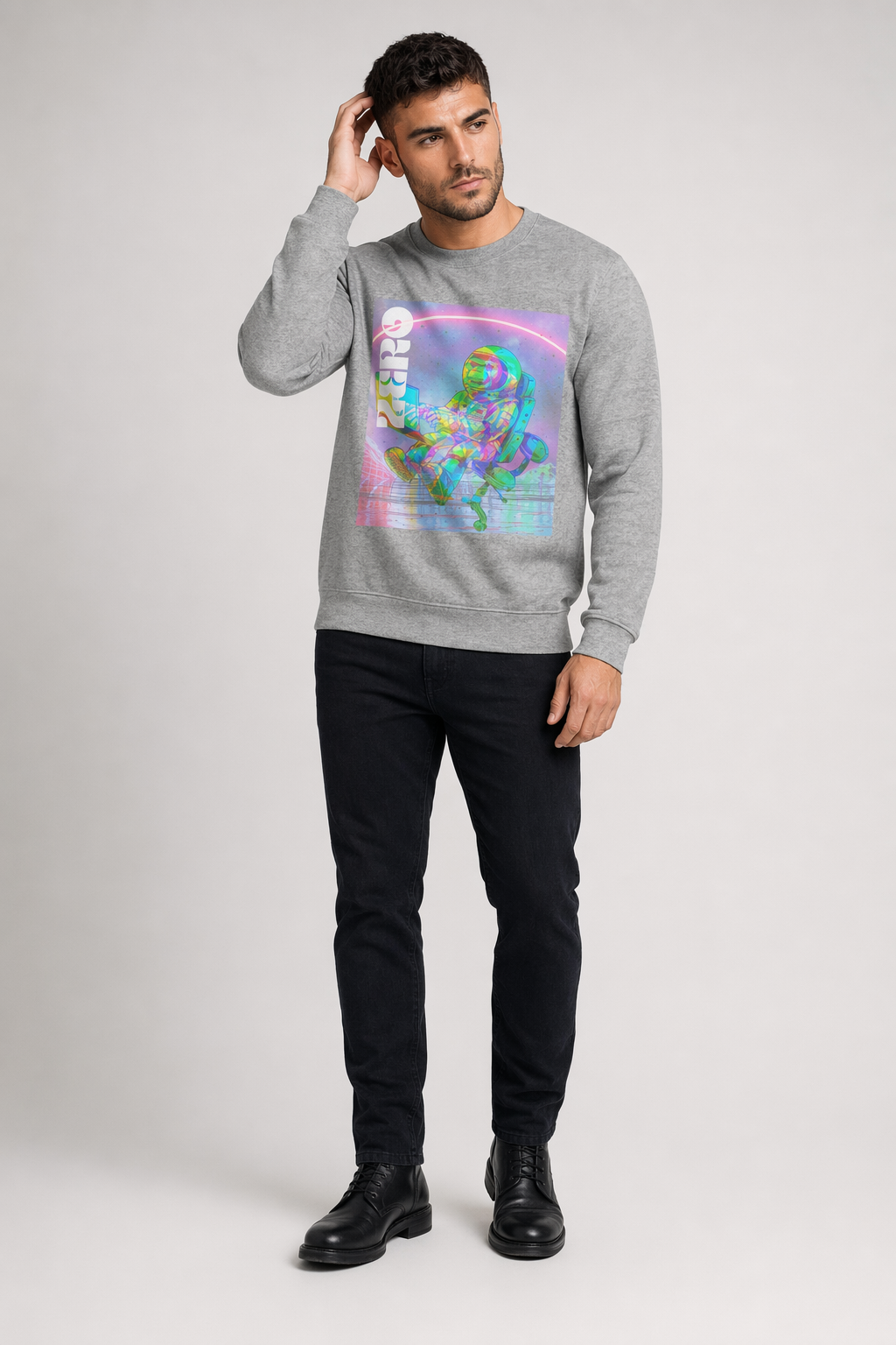 Space Monkey Graphic Sweatshirt for Men Sport Grey
