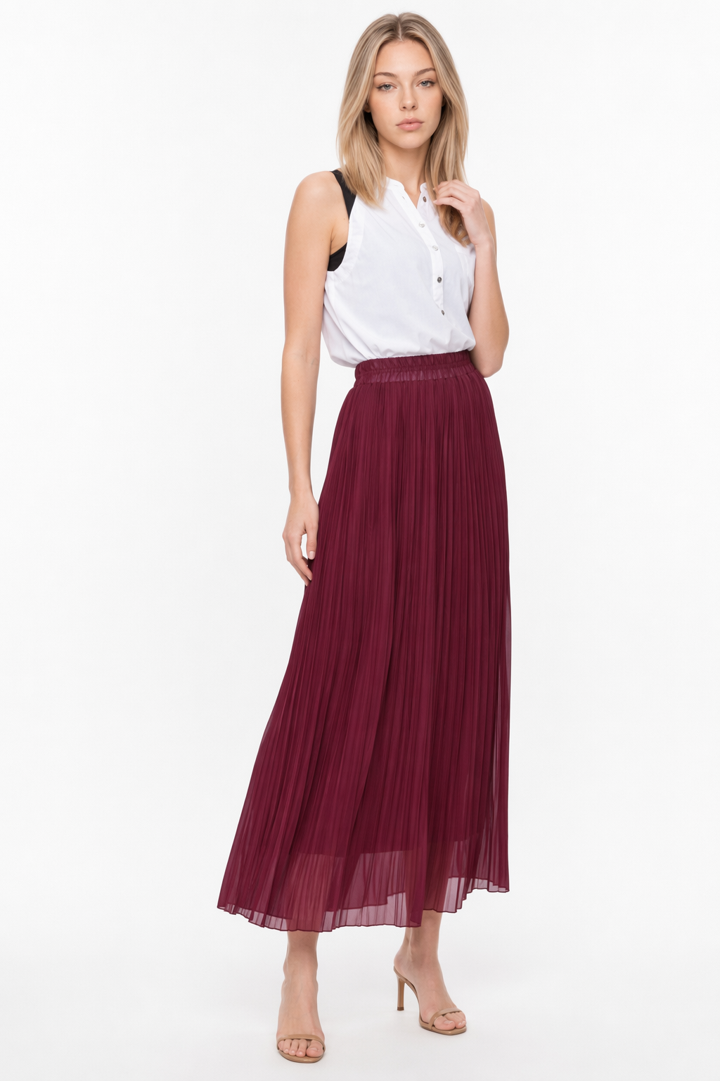 Chiffon Skirt with Pleats Red