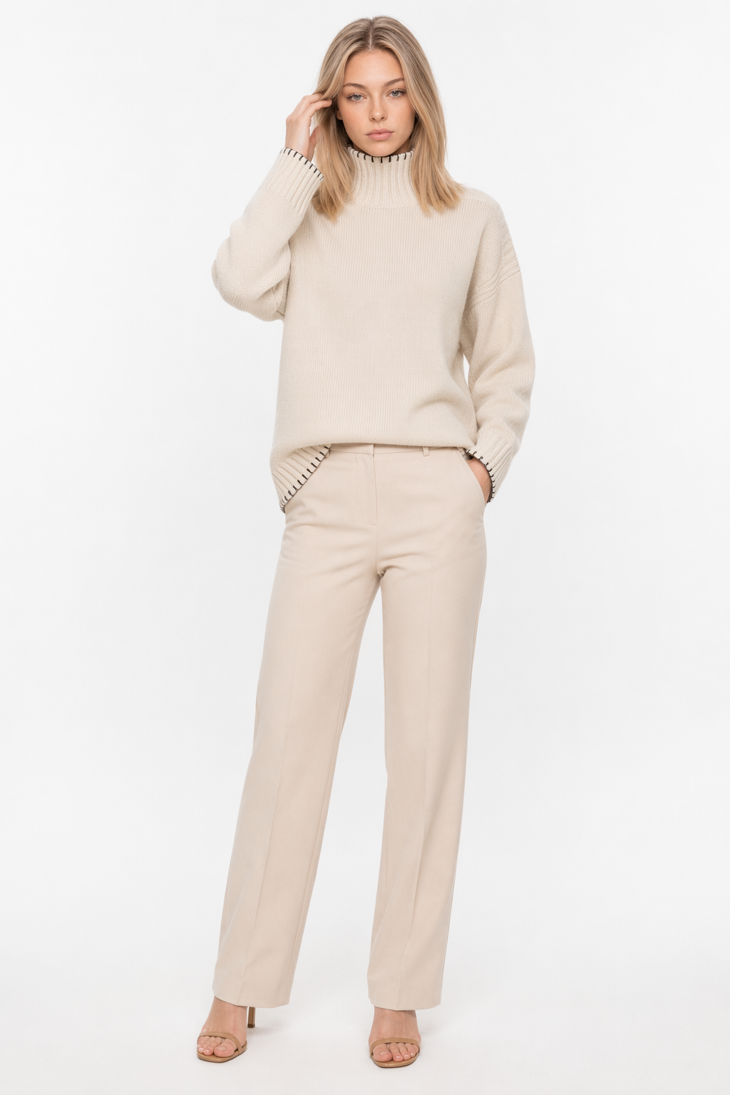 Women's Cozy Turtleneck Sweater Off White