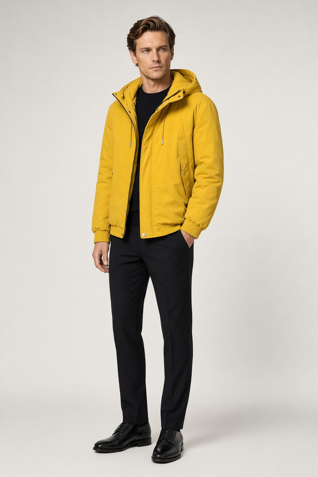 Windproof Hooded Jacket for Men Yellow