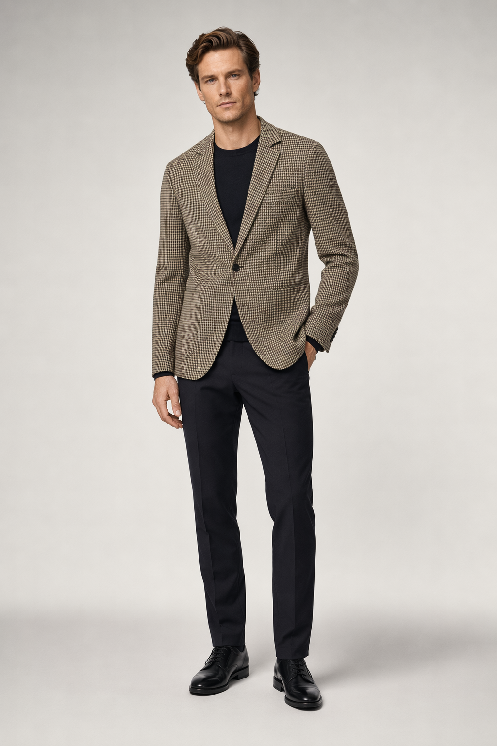 Single Breasted Houndstooth Blazer for Men Khaki