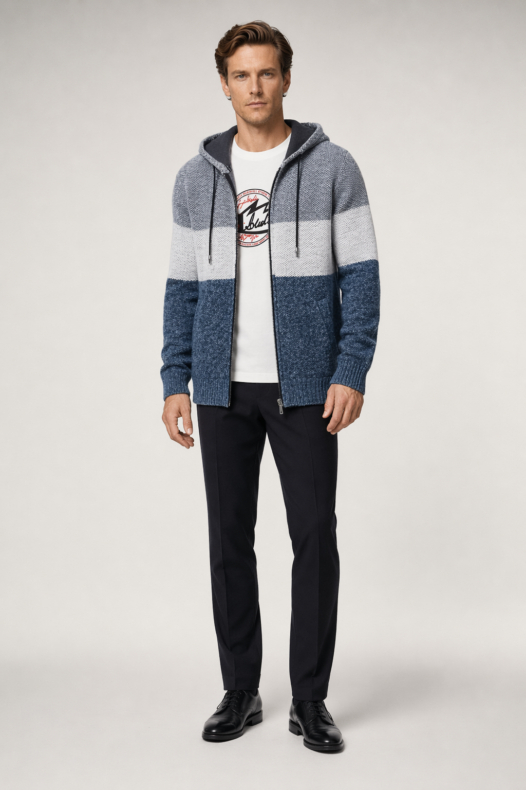 Men's Zip-Up Hooded Sweater Coat Blue