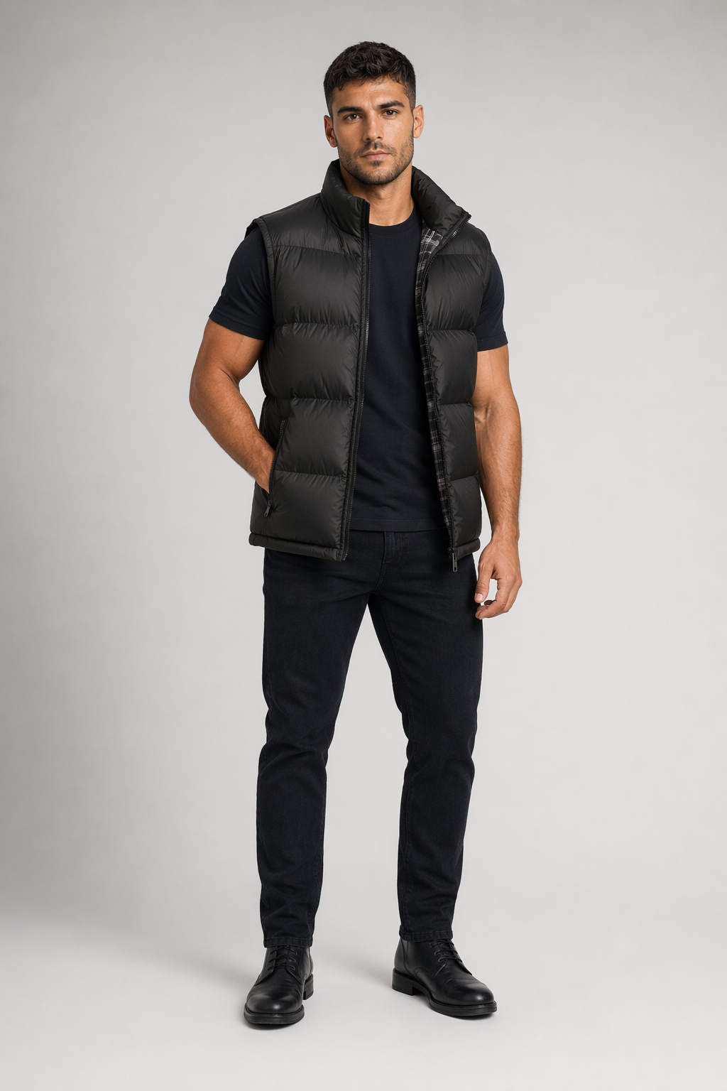 Classic Black Casual Zip Up Puffer Vest for Men Default