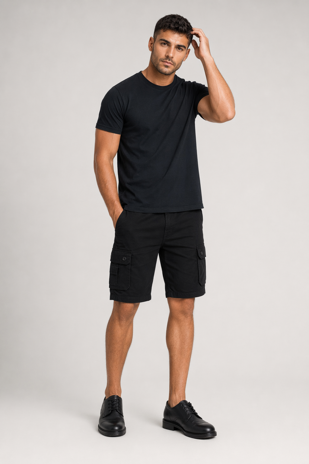 Side Pocketed Men's Casual Cargo Shorts Black