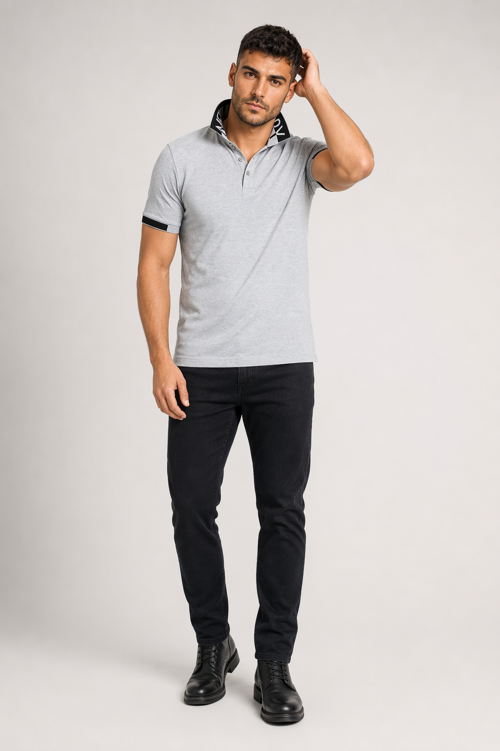 Two-Toned Men's Short Sleeve Polo Shirt Gray