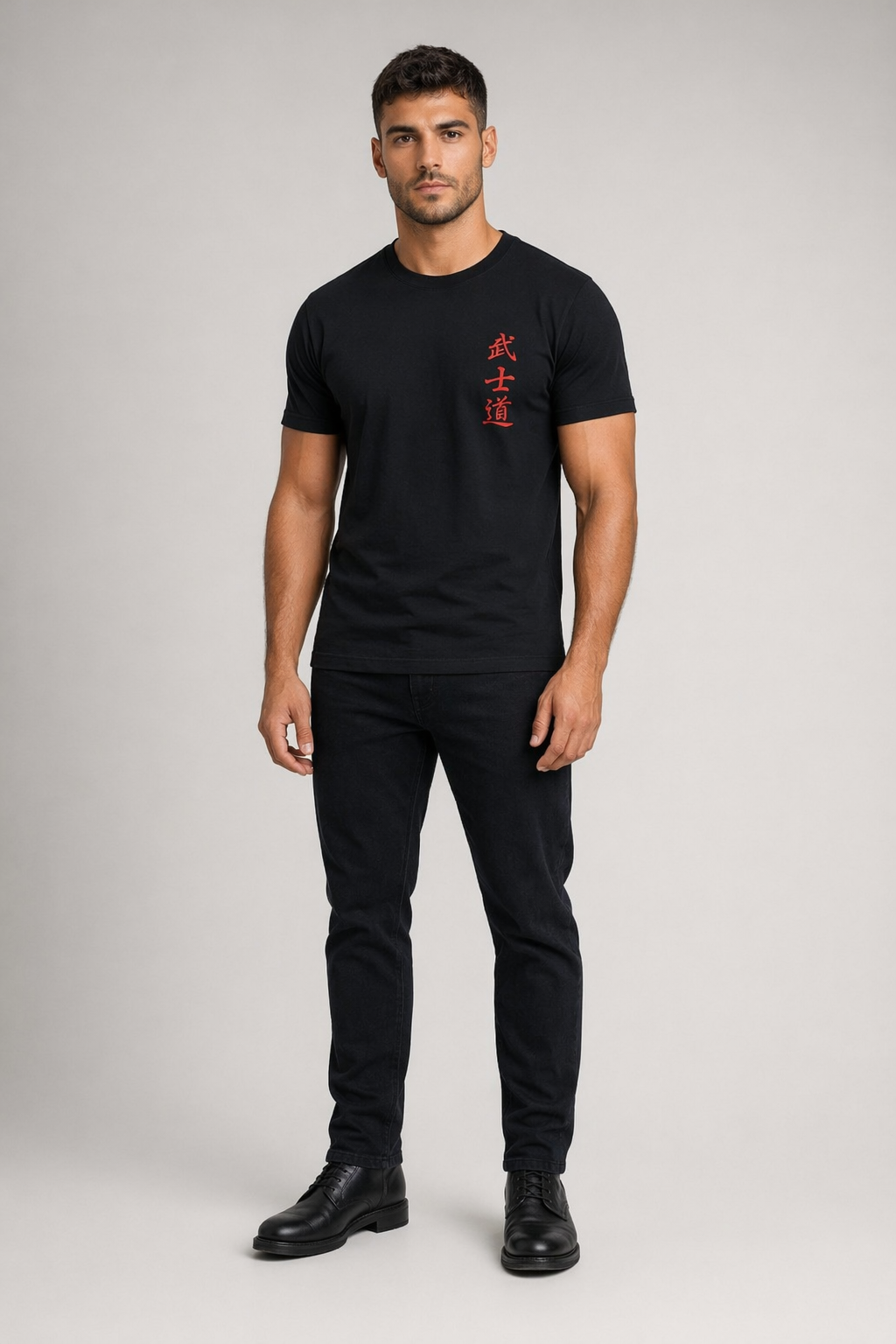 Samurai-Inspired Short Sleeve Tee for Men Black
