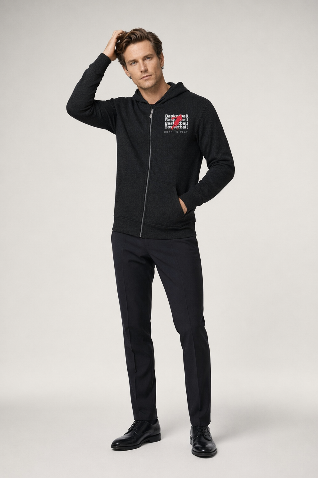 Full-Zip Hooded Sweatshirt for Men's Basketball Players Default