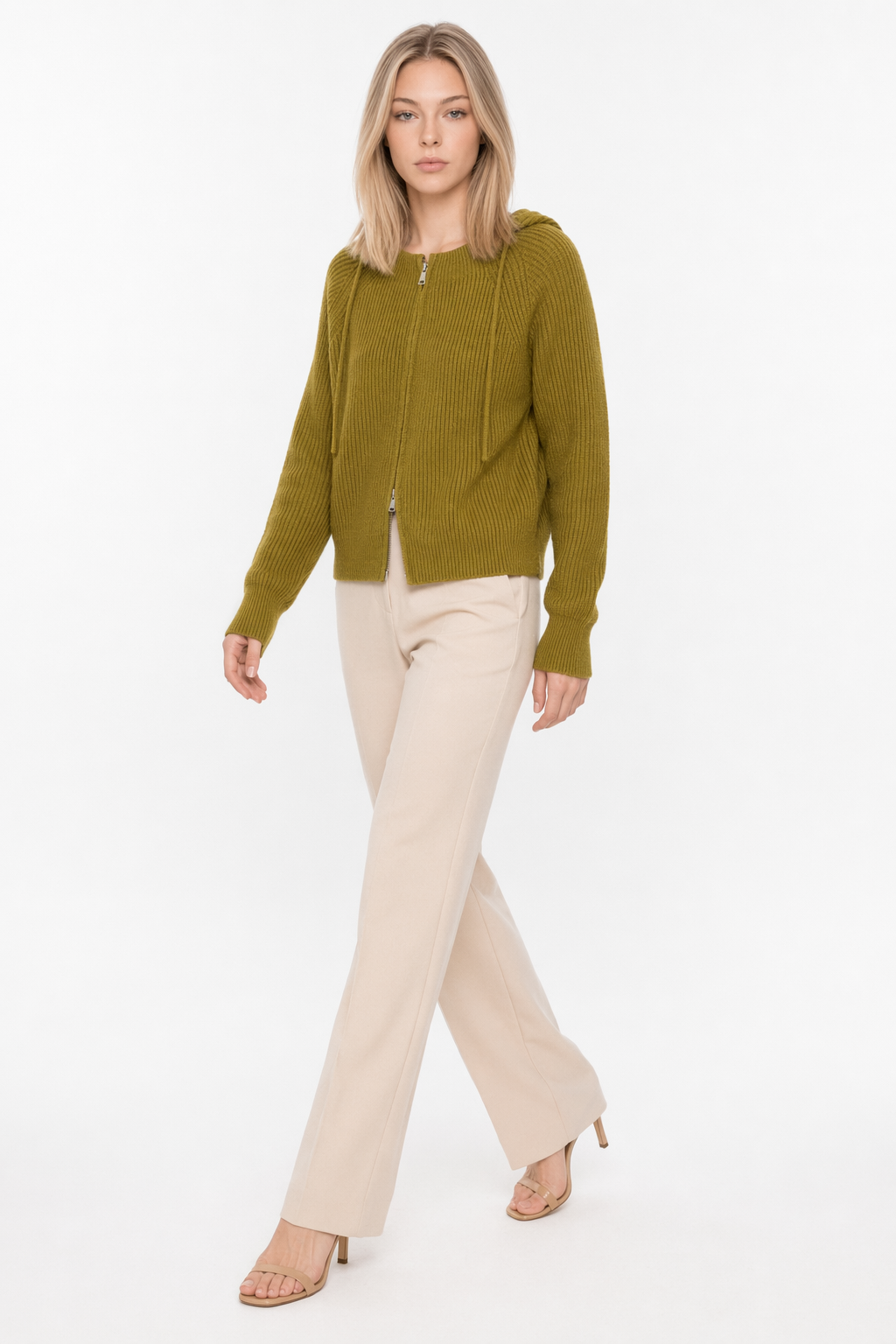 Hooded Zip-Up Cardigan for Women Olive