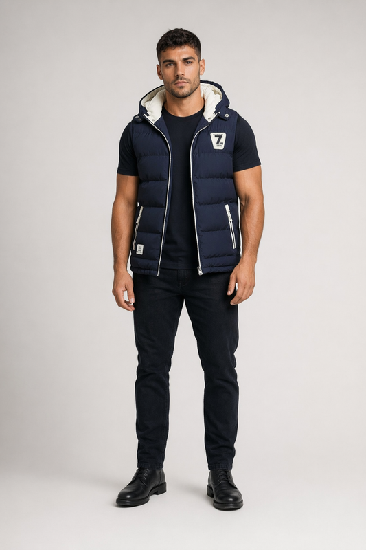 Navy Two Tone Hooded Winter Vest for Men Default