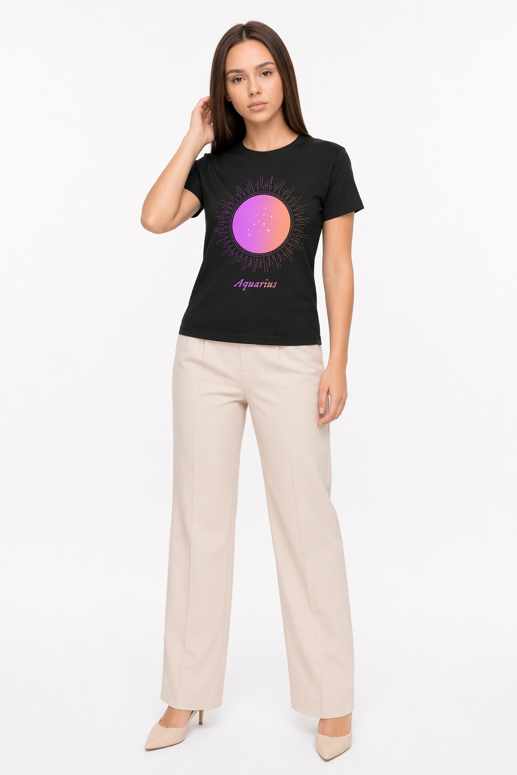 Gradient Zodiac T-Shirt for Women: Aquatic Horoscope-inspired Fashion Black