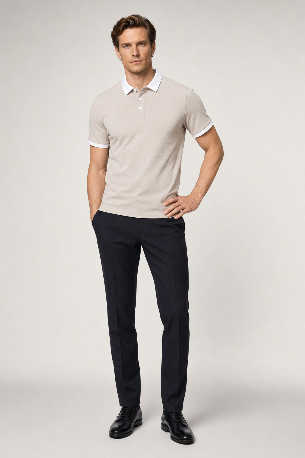 Contrast Collar Men's Polo Shirt Khaki