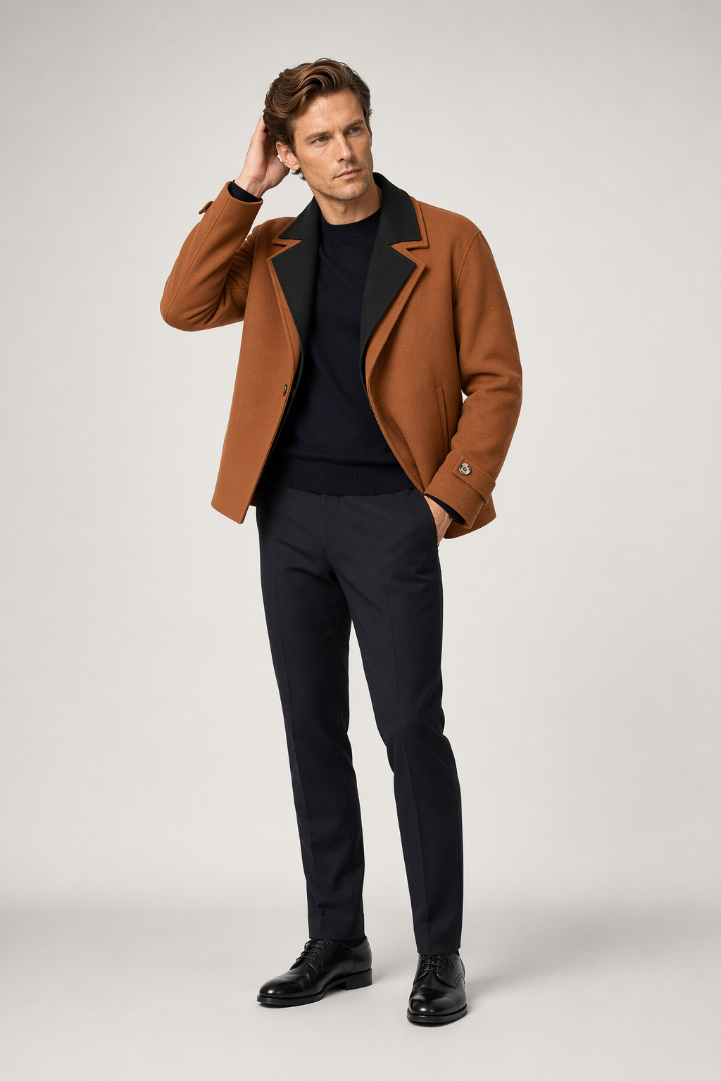 Two-Toned Jacket with Layered Appearance for Men Caramel