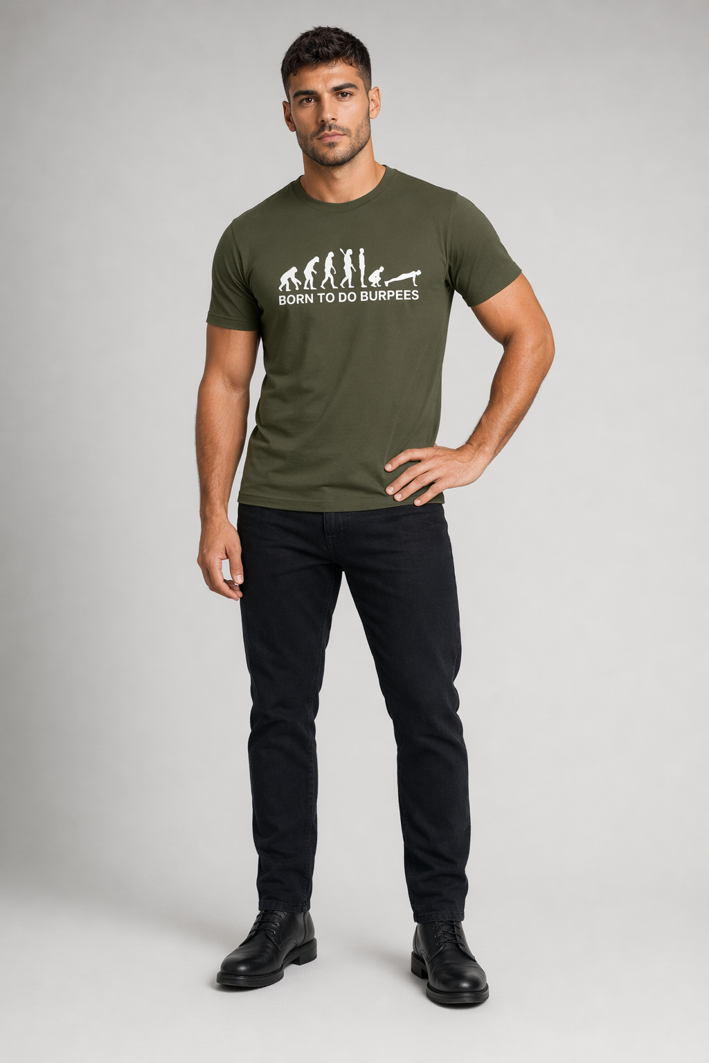 Men's Logo T-Shirt for Burpee Exercise Army Green