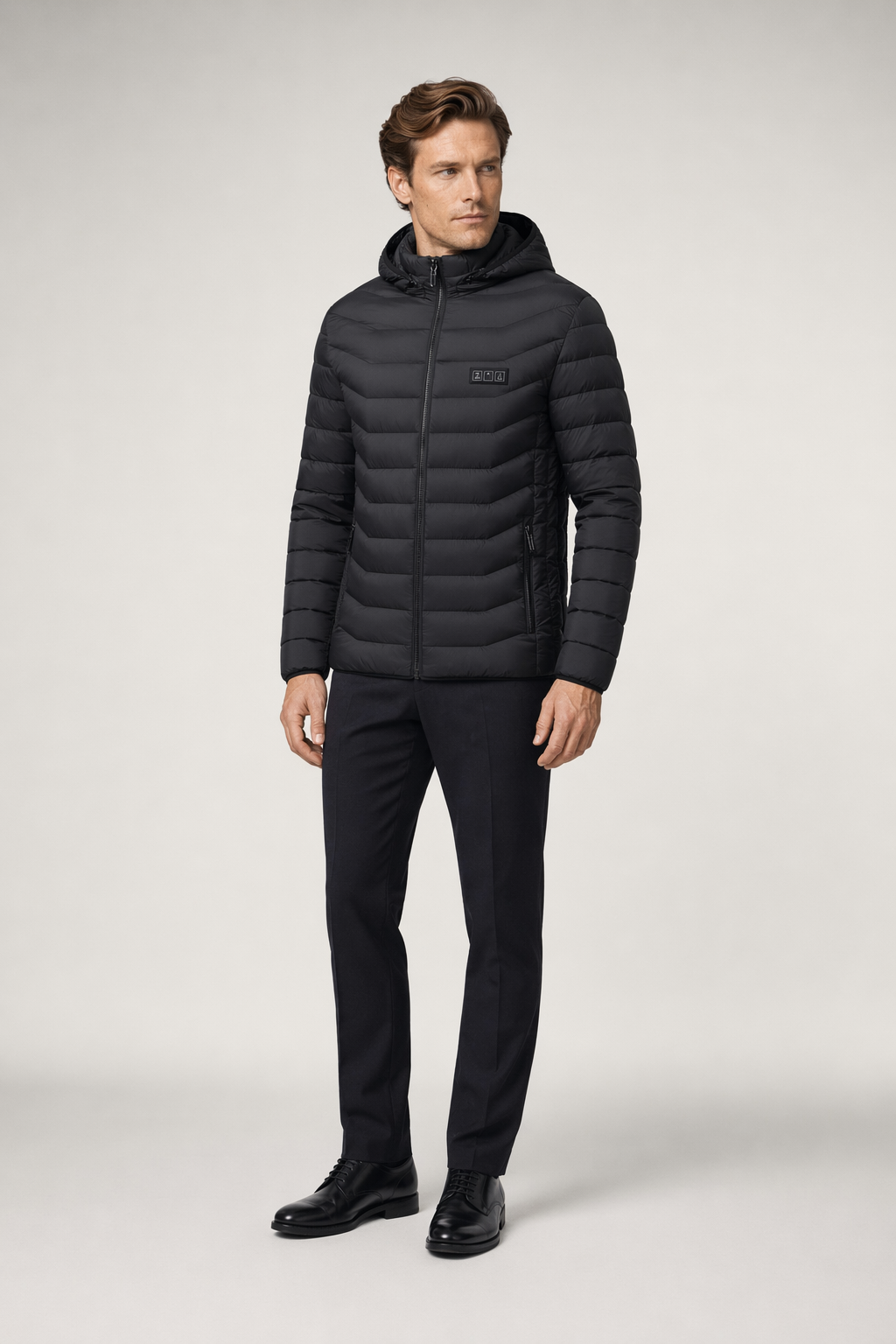 Winter Coat with Detachable Hood and USB-Powered Heating Element for Wind Resistance Black