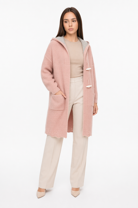 Layered Hooded Cardigan for Women - Redefining Fashion Pink
