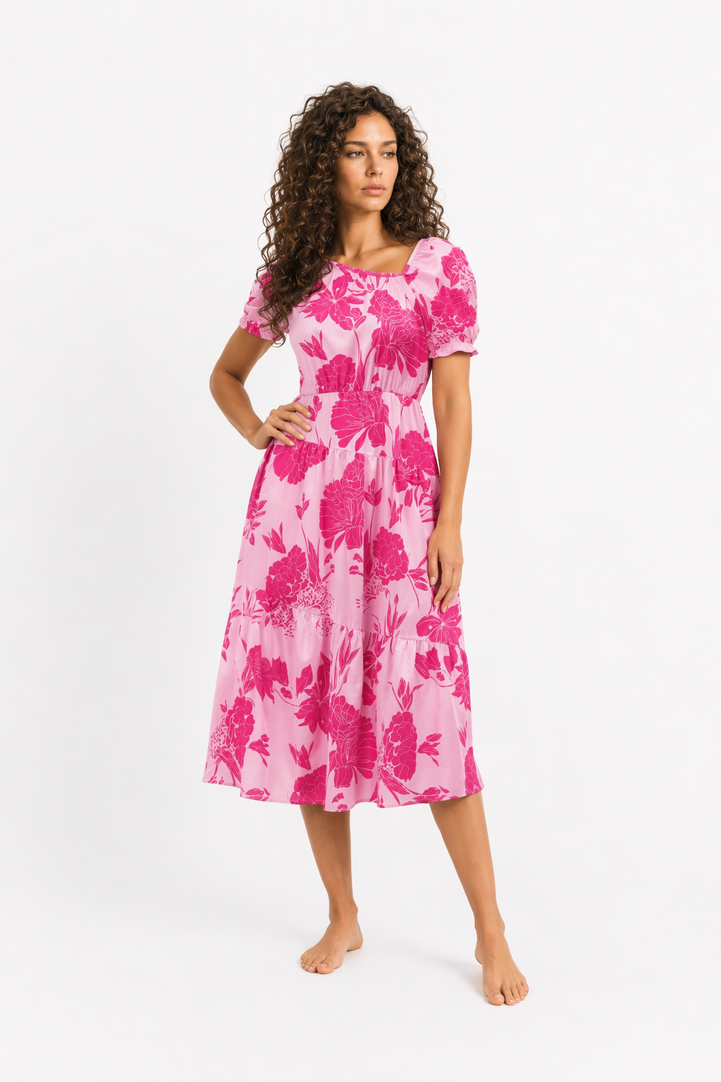 Floral One-Piece Dress for Women's Summer Wear Pink