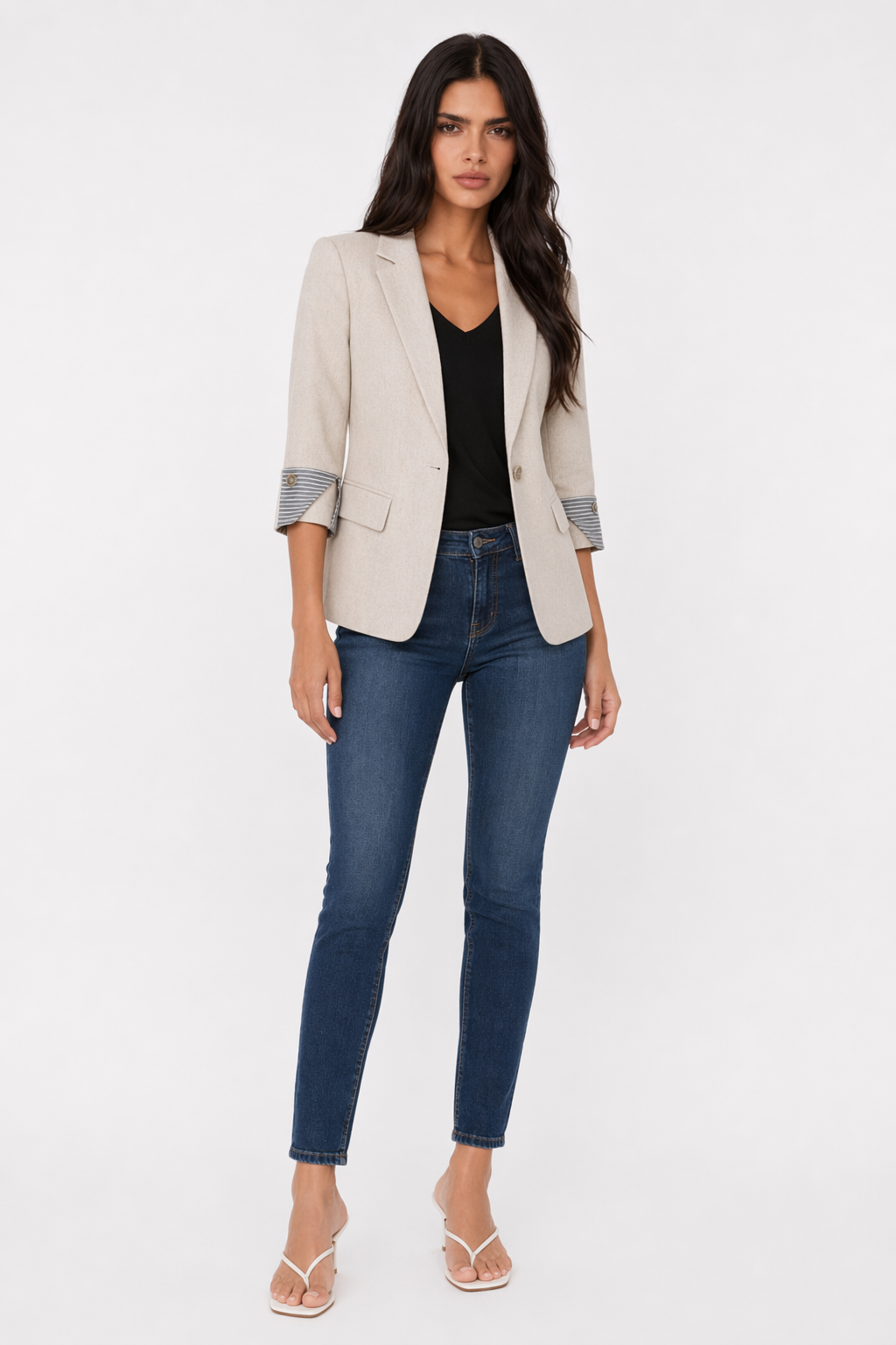 Slim Fit Korean-Inspired Blazer Jacket for Women Beige