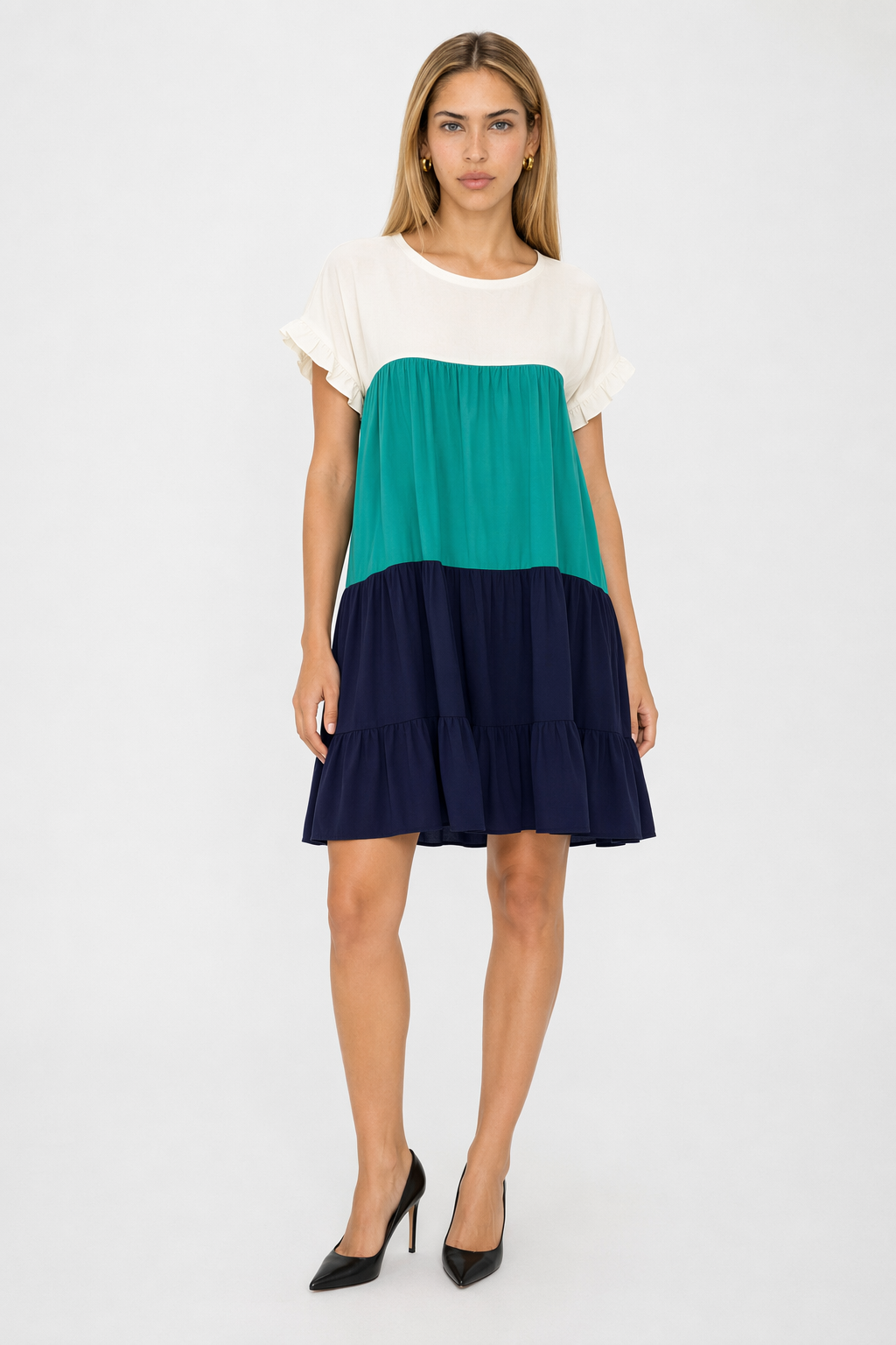 Colorful Ruffled Sleeve Summer Dress for Women Green