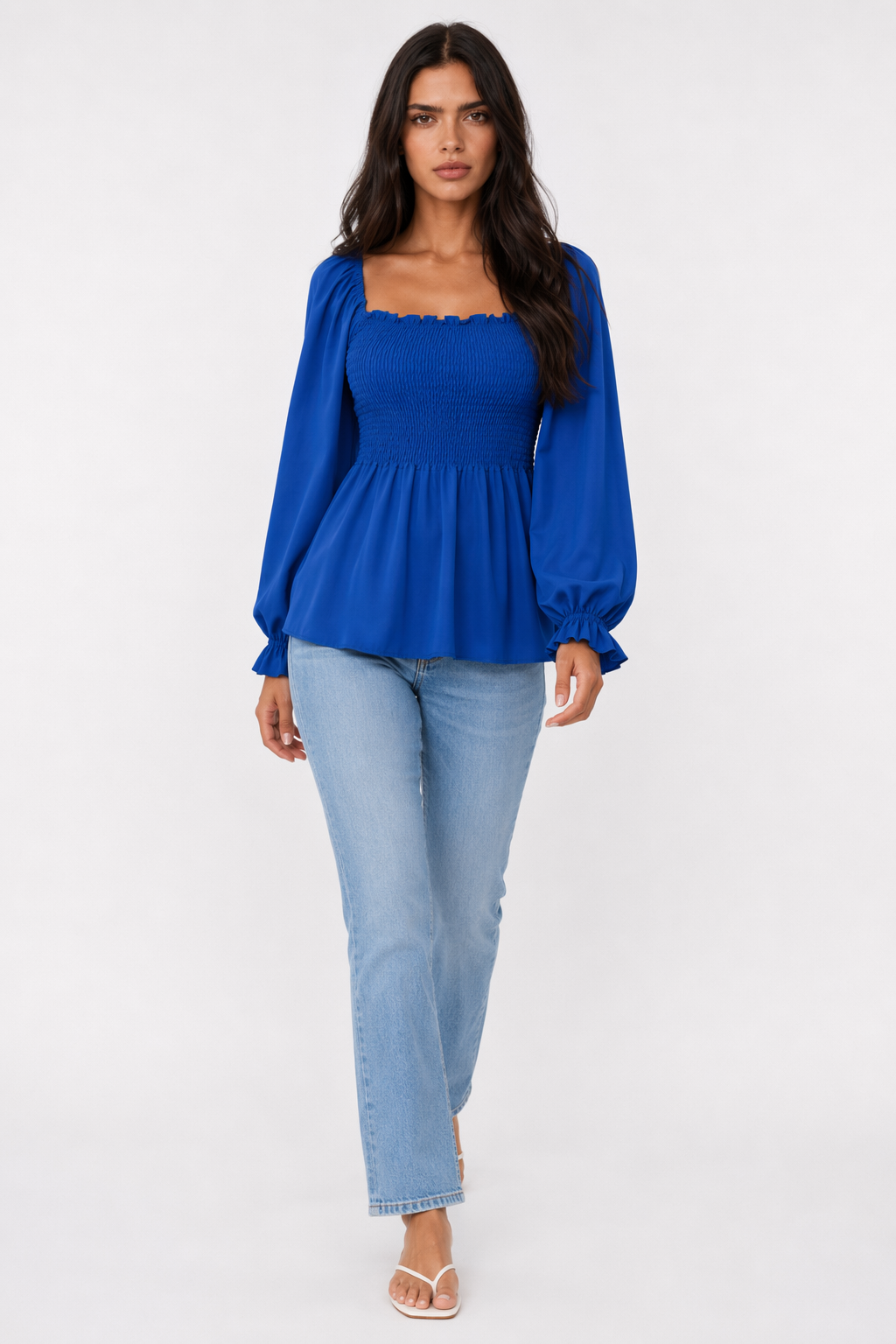 Loose-Fitting Chiffon Blouse for Women Blue