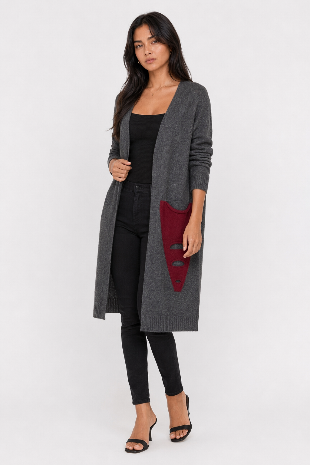 Mid Length Ladies' Cardigan Gray