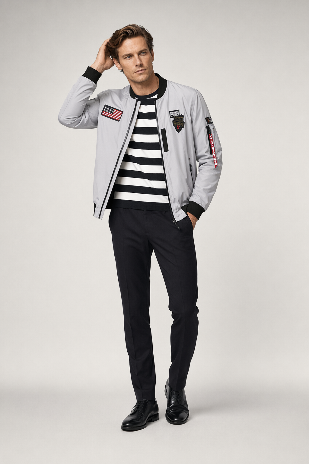 Zip-Tag Men's Bomber Jacket Gray