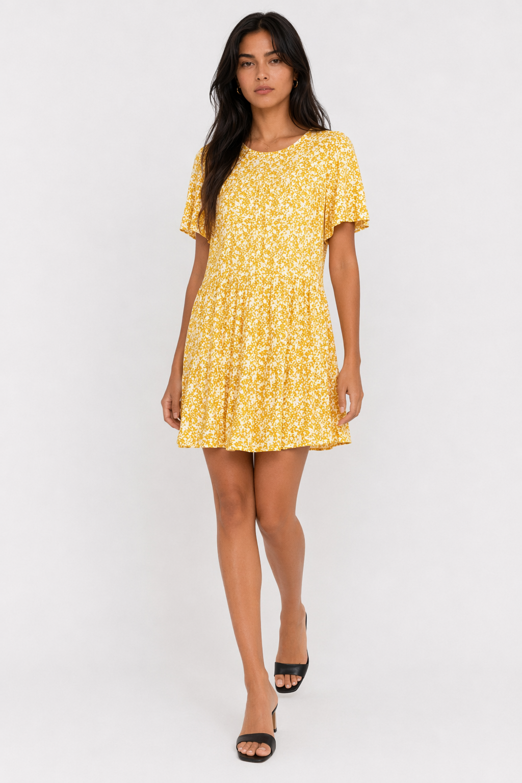Floral Dress with Frilled Sleeves for Women Yellow
