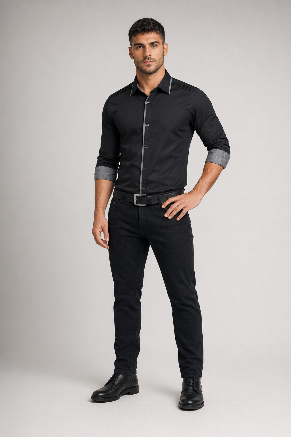 Standard Men's Shirt with Snap Buttons Gray
